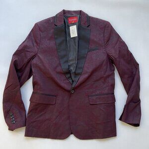 Guess Men’s Regular Blazer Paisley Printed Allover In Burgundy Size M